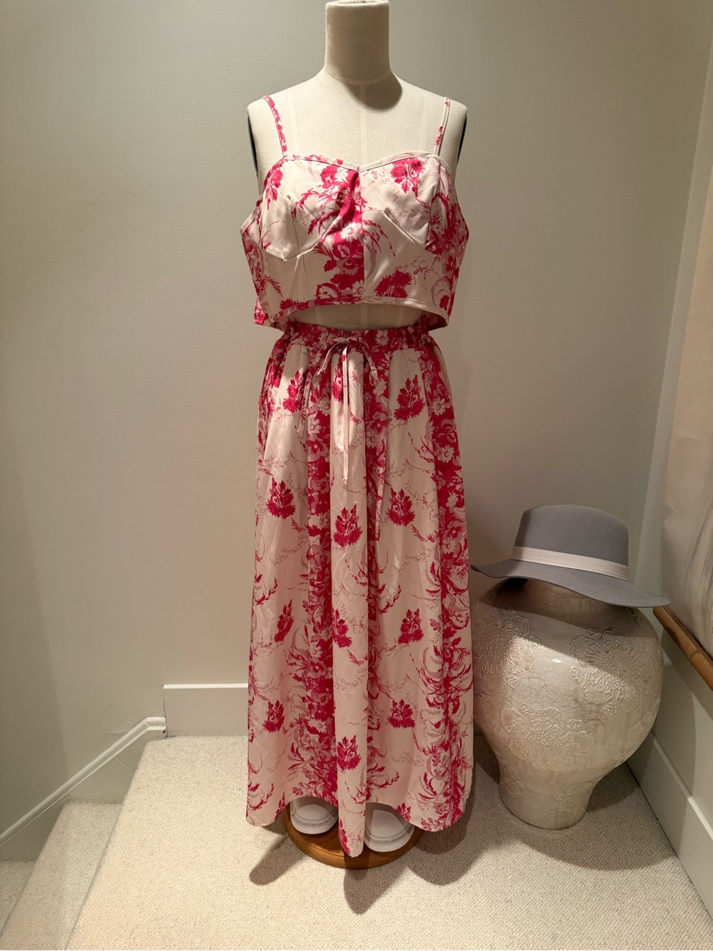 CeCe White and Pink Floral Two-Piece Skirt Set